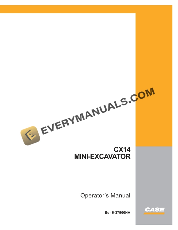 Case CX14 Mini-Excavator Operator Manual 6-37900NA PDF
