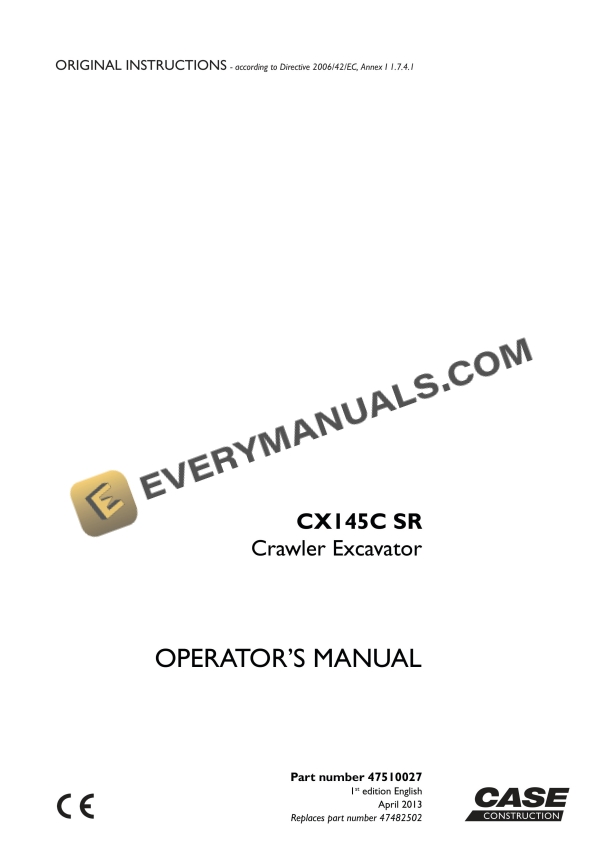 case cx145c sr crawler excavator operator manual 47510027 1