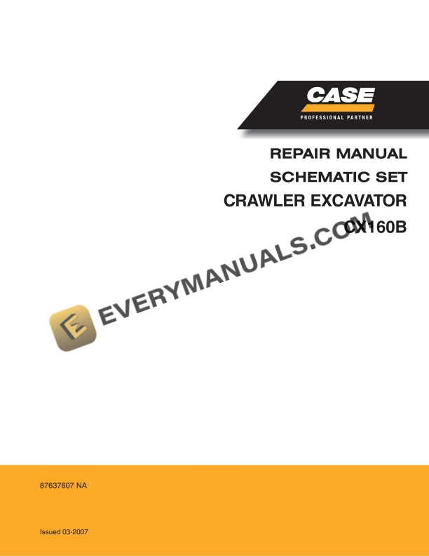 case cx160b crawler excavator schematic set repair manual 87637607na 1