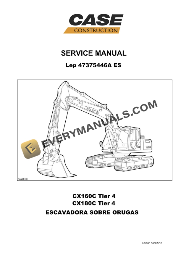 Case CX160C, CX180C Tier 4 Crawler Excavator Service Manual 47375446A ES PDF