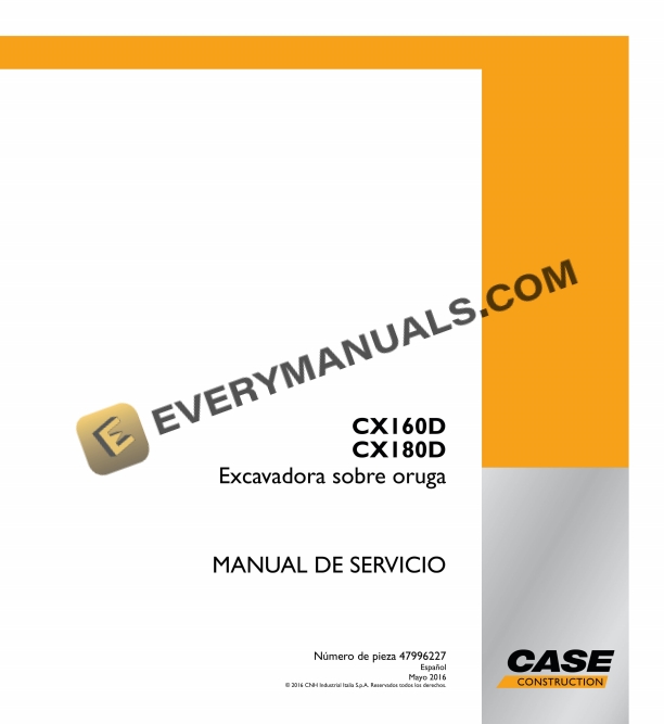 Case CX160D, CX180D Crawler Excavator Service Manual 47996227 ES PDF