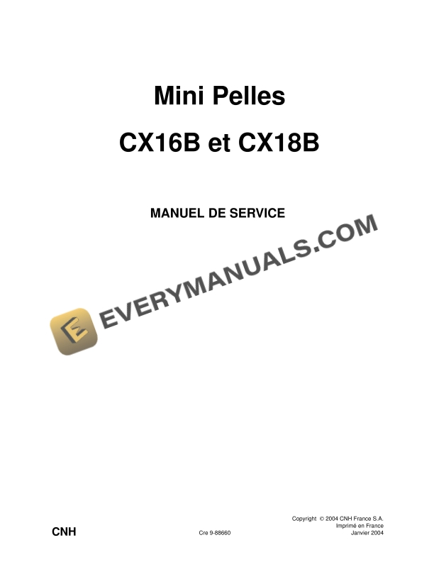 Case CX16B, CX18B Mini Excavator Repair Manual 9-88660 FR PDF