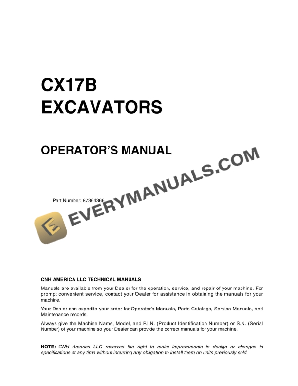 case cx17b excavator operator manual 87364366 1