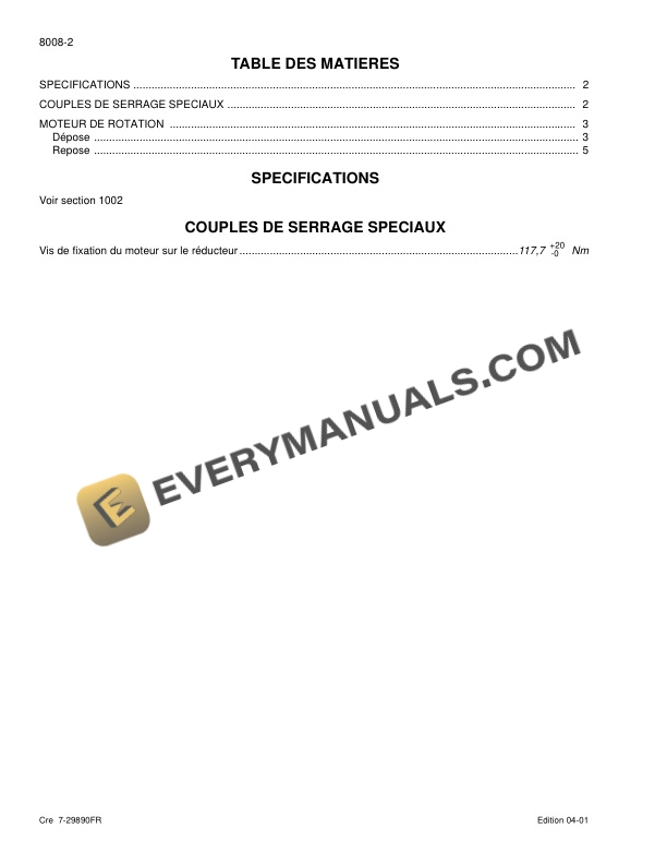 Case CX180 Crawler Excavator Service Manual 9-36400 FR-4