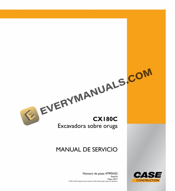 case cx180c crawler excavator service manual 47995425 es 1