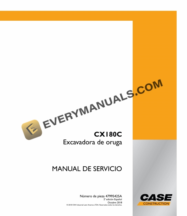 Case CX180C Crawler Excavator Service Manual 47995425A ES PDF