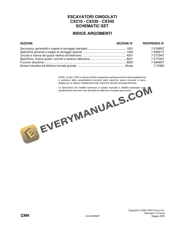 Case CX210, CX230, CX240 Crawler Excavator Schematic Set 9-93550IT PDF 1 case cx210 cx230 cx240 crawler excavator schematic set 9 93550it 1