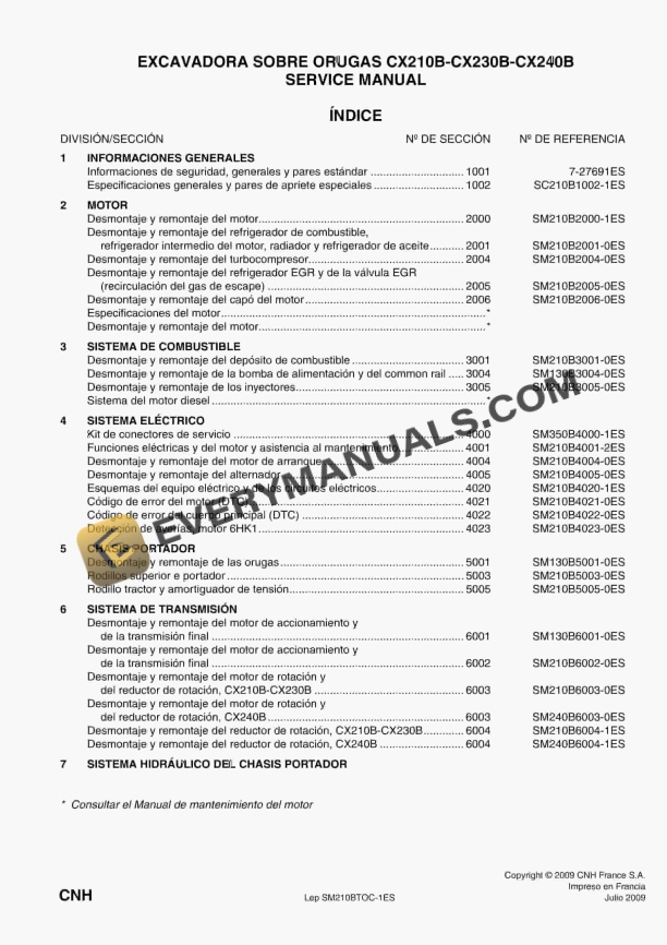 Case CX210B, CX230B, CX240B Crawler Excavator Service Manual 7-27691 ES PDF