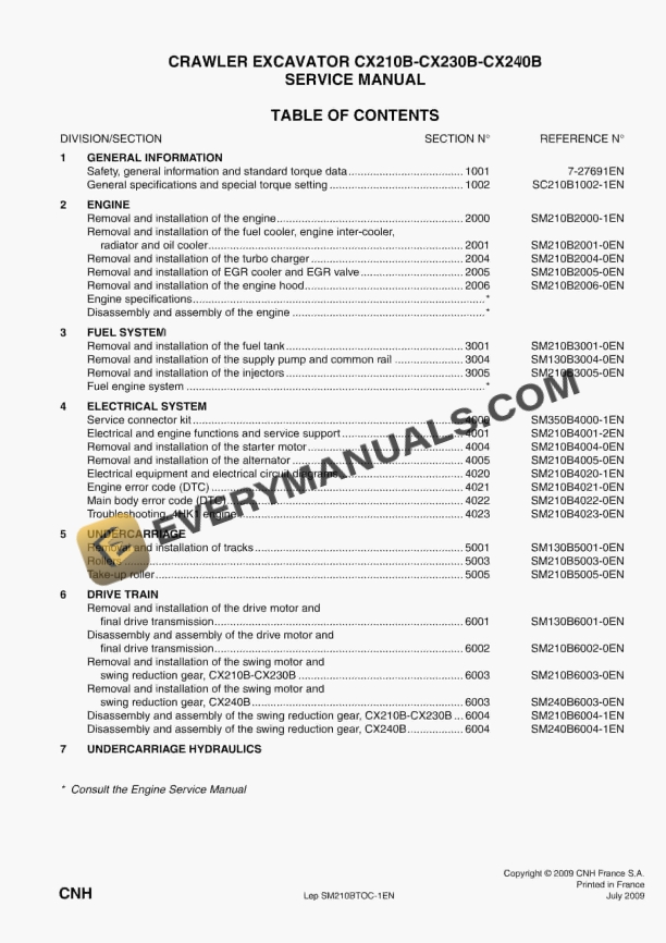 Case CX210B, CX230B, CX240B Crawler Excavator Service Manual 87616569B PDF