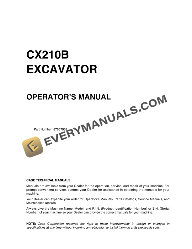 Case CX210B Excavator Operator Manual 87657939 PDF 3 Case CX210B Excavator Operator Manual 87657939 PDF