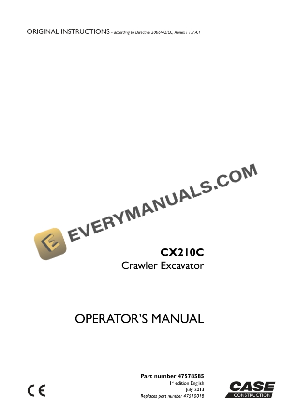 case cx210c crawler excavator operator manual 47578585 1