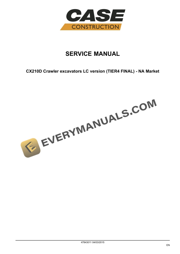 case cx210d crawler excavator lc version tier 4 final service manual 47843011 1