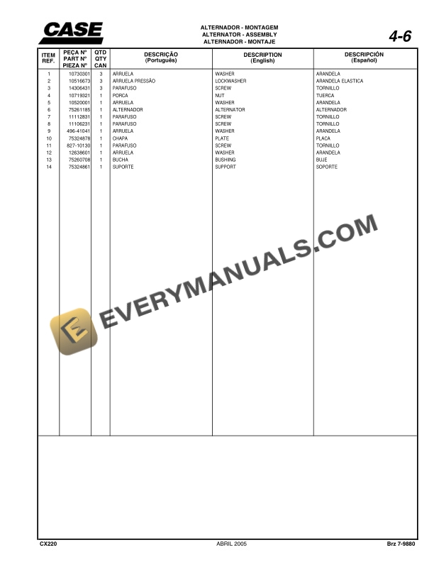 Case CX220 Hydraulic Excavator Parts Catalog 7-9880.-2