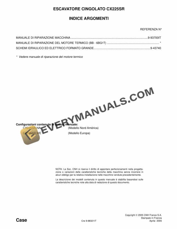 case cx225sr crawler excavator repair manual 9 88321it 1