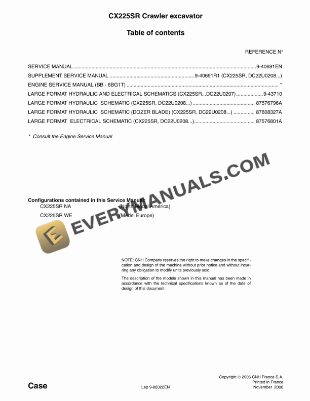 case cx225sr crawler excavator service manual 9 88322 1