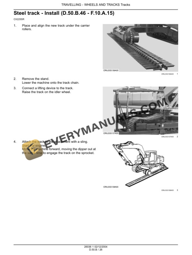 Case CX225SR Crawler Excavator Service Manual 9-88322-3