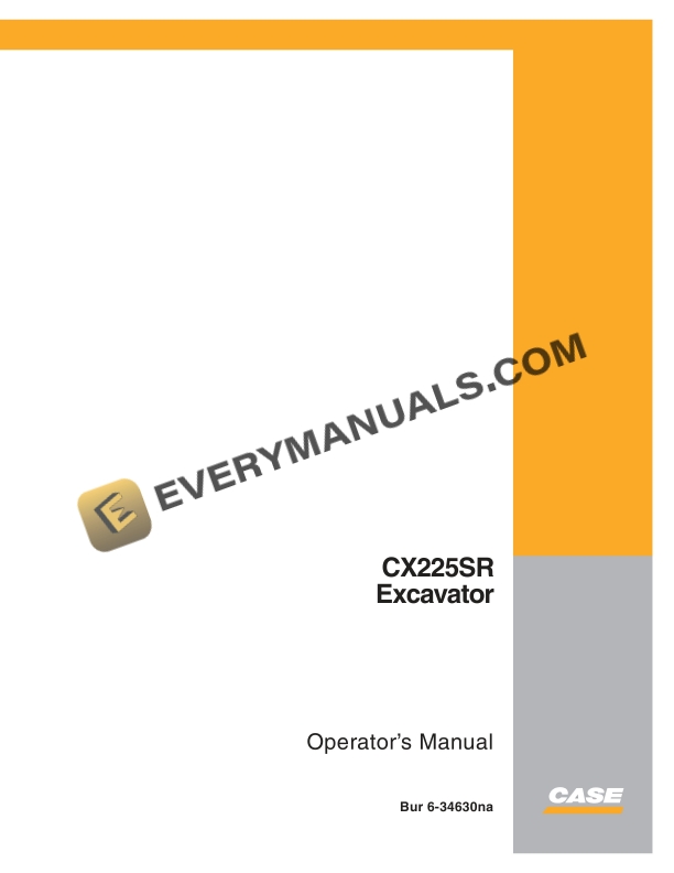 case cx225sr excavator operator manual 6 34630na 1