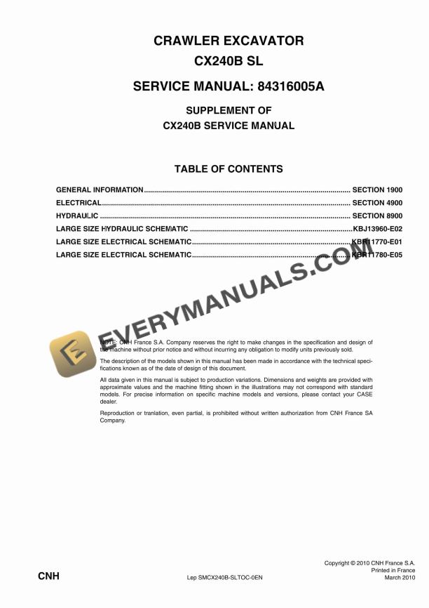 case cx240b sl crawler excavator service manual 84316005a 1