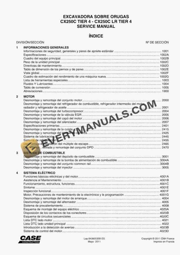 Case CX250C, CX250C LR Tier 4 Tracked Excavator Service Manual 84392030B ES PDF 1 case cx250c cx250c lr tier 4 tracked excavator service manual 84392030b es 1