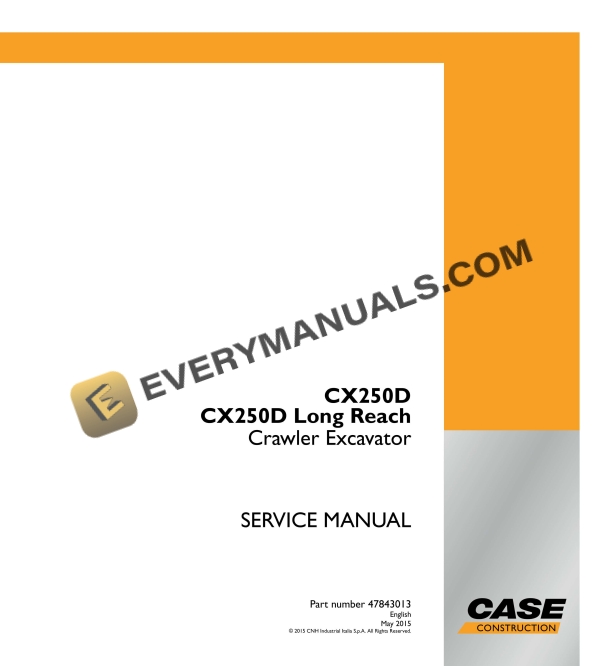 Case CX250D, CX250D Long Reach Crawler Excavator Service Manual 47843013 PDF 2 case cx250d cx250d long reach crawler excavator service manual 47843013 1