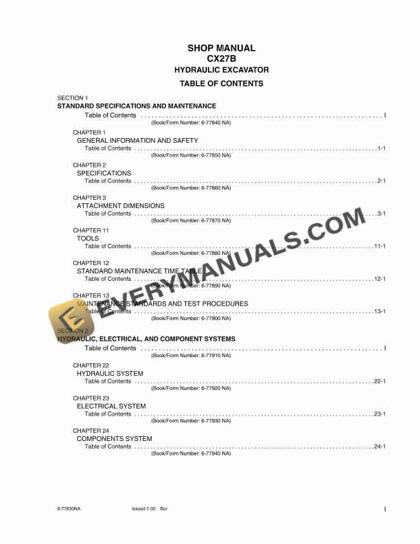 case cx27b hydraulic excavator shop manual 6 77830na 1
