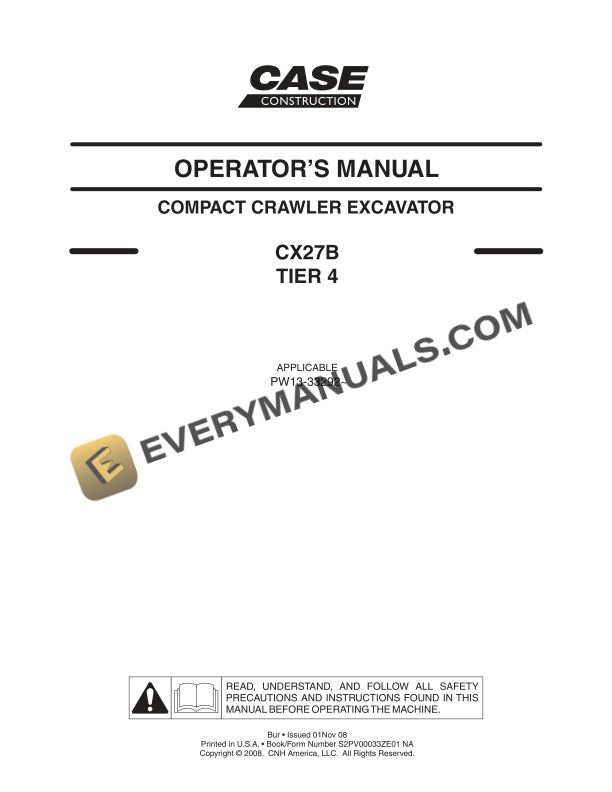 case cx27b tier 4 compact crawler excavator operator manual s2pv00033ze01 na 1