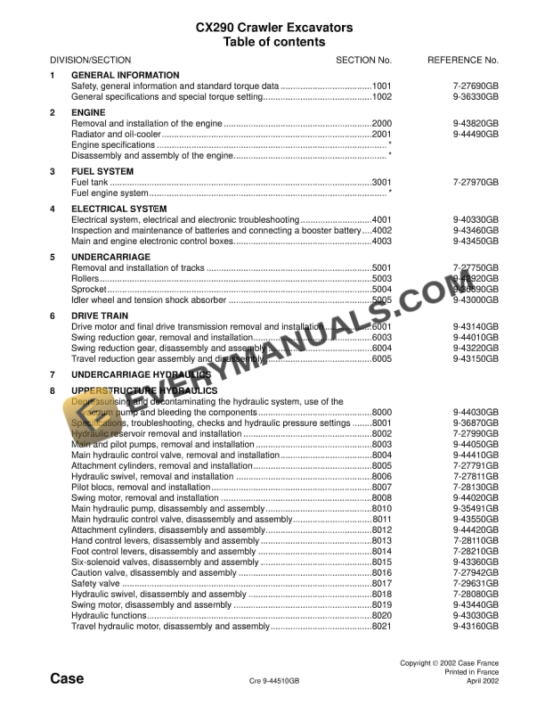 case cx290 crawler excavator service manual 9 44510gb 1
