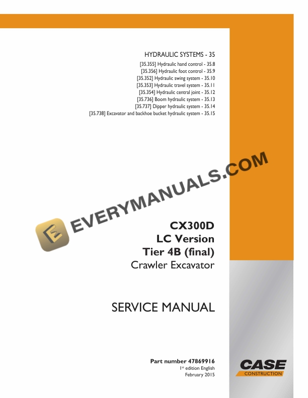 case cx300d lc version tier 4b final crawler excavator service manual 47869916 1