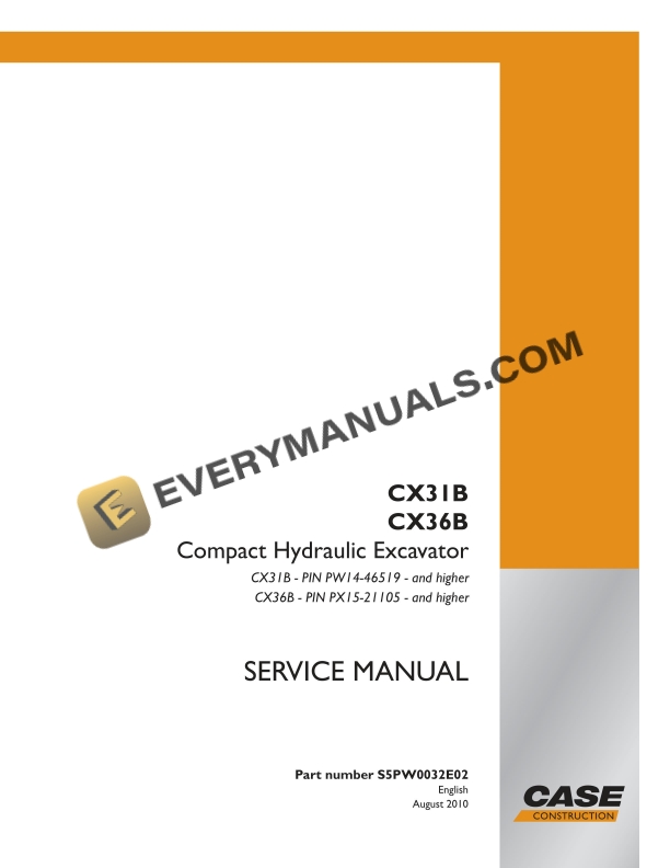 case cx31b cx36b compact hydraulic excavator service manual s5pw0032e02 1