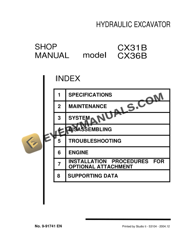 case cx31b cx36b hydraulic excavator shop manual 9 91741 en 1