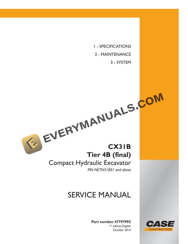 case cx31b tier 4b final compact hydraulic excavator service manual 47797992 1