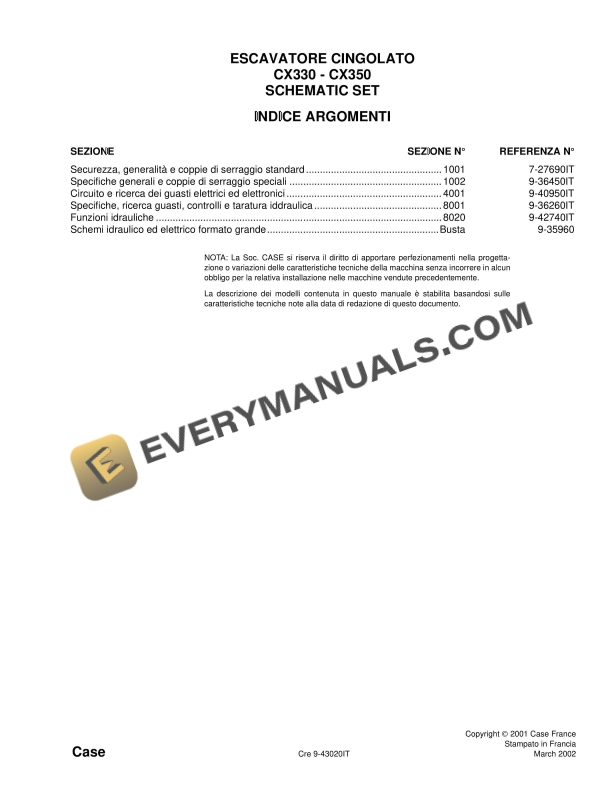 case cx330 cx350 crawler excavator schematic set 9 43020it 1