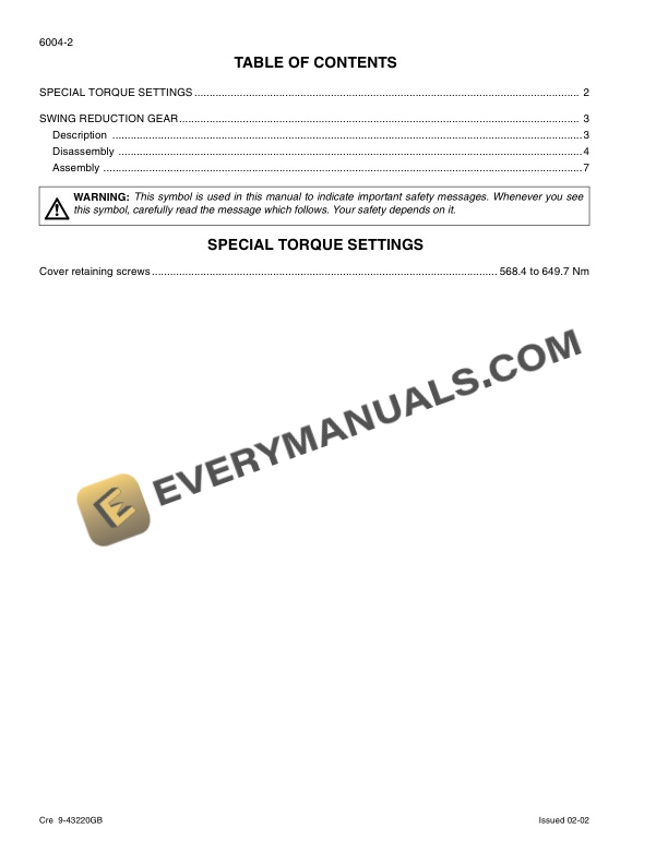 Case CX330, CX350 Crawler Excavator Service Manual 9-42890-3