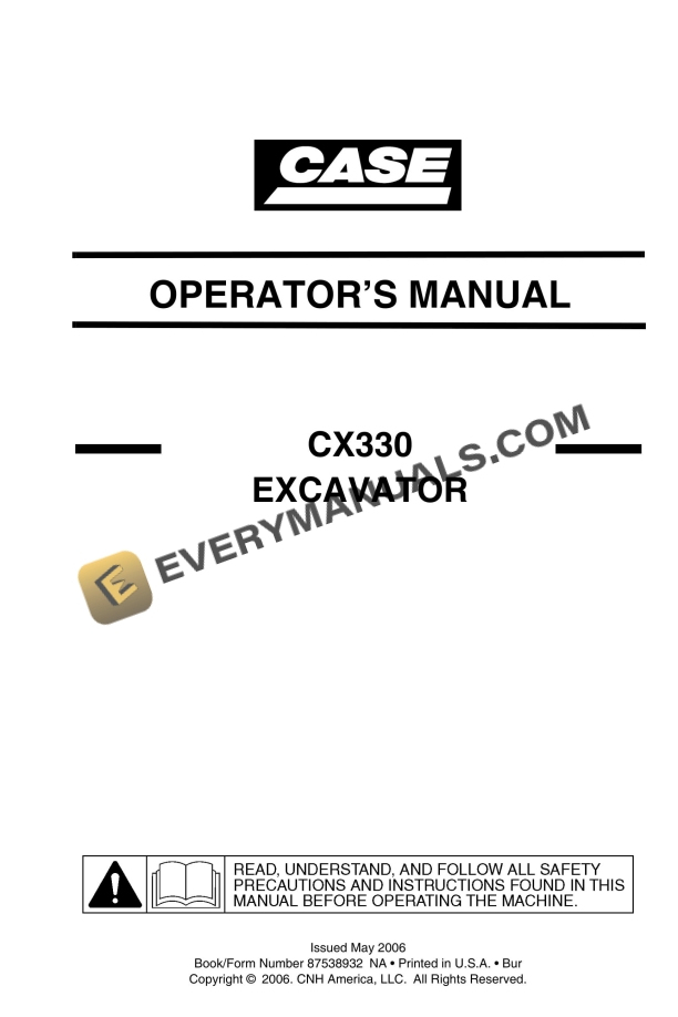 case cx330 excavator operator manual 87538932 na 1