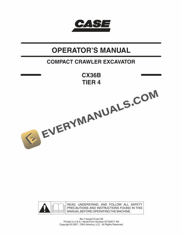 case cx36b tier 4 compact crawler excavator operator manual 87722071 na 1