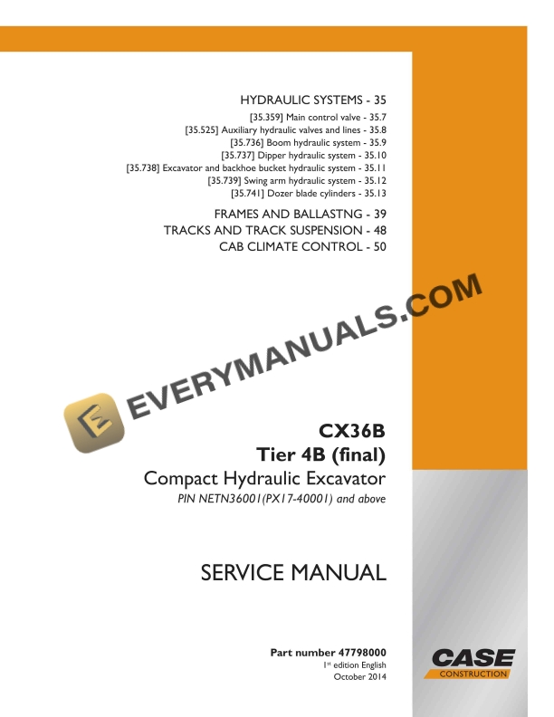 case cx36b tier 4b final compact hydraulic excavator service manual 47798000 1