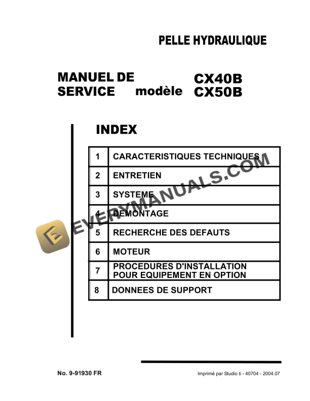case cx40b cx50b hydraulic excavator repair manual 9 91930 fr 1