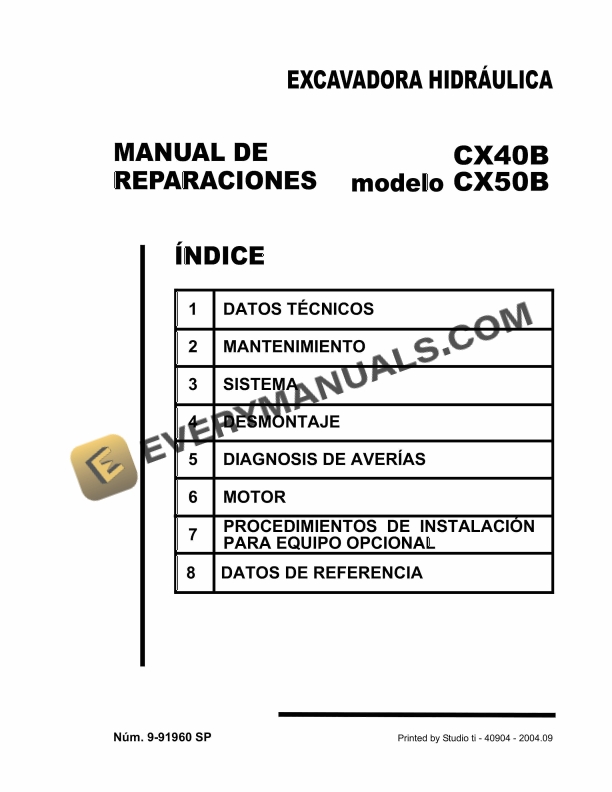 case cx40b cx50b hydraulic excavator repair manual 9 91960 sp 1