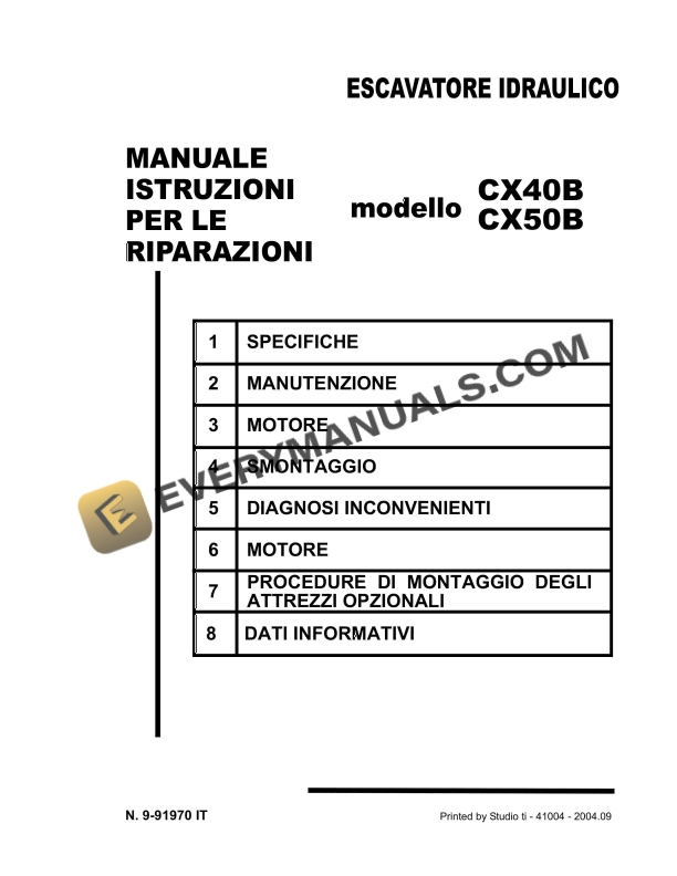 case cx40b cx50b hydraulic excavator repair manual 9 91970 it 1
