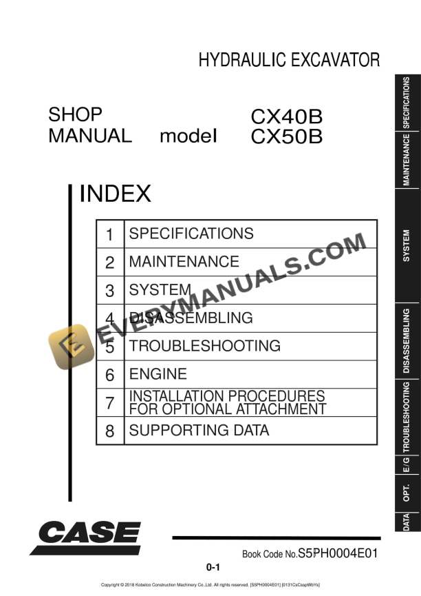 case cx40b cx50b hydraulic excavator shop manual s5ph0004e01 1