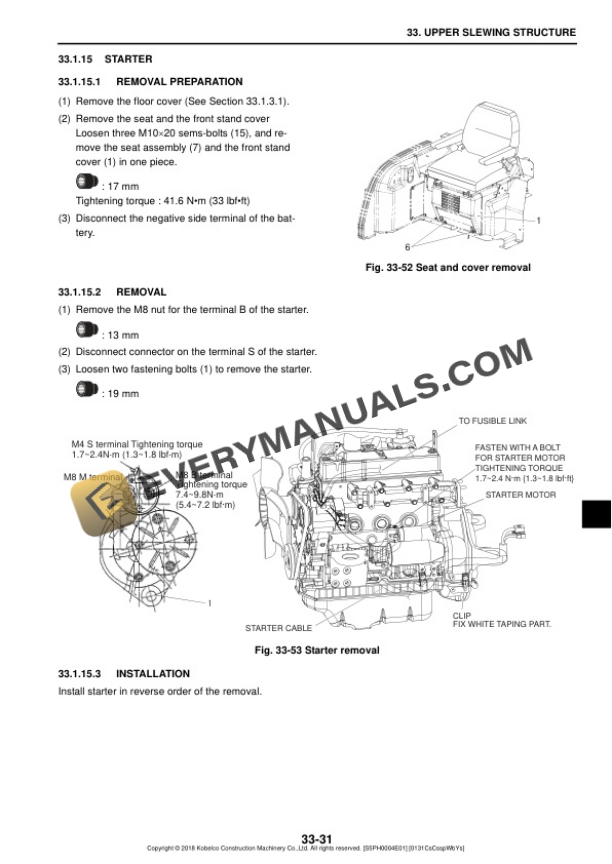 Case CX40B, CX50B Hydraulic Excavator Shop Manual S5PH0004E01-3