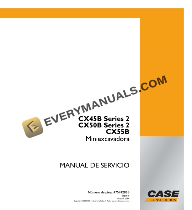 case cx45b series 2 cx50b series 2 cx55b mini excavator service manual 47574286b es 1