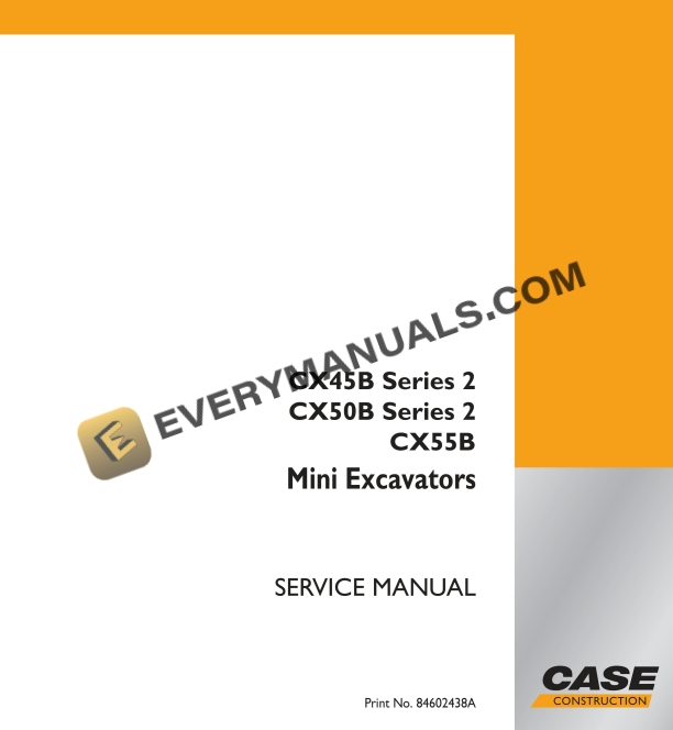 case cx45b series 2 cx50b series 2 cx55b mini excavator service manual 84602438a 1