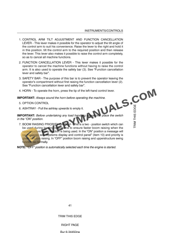 Case CX460 Excavator Operator Manual 6-34450NA-2