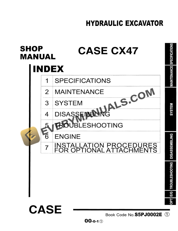 case cx47 hydraulic excavator shop manual 6 49220 1