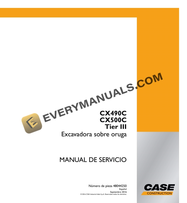 Case CX490C, CX500C Tier 3 Crawler Excavator Service Manual 48044250 ES PDF