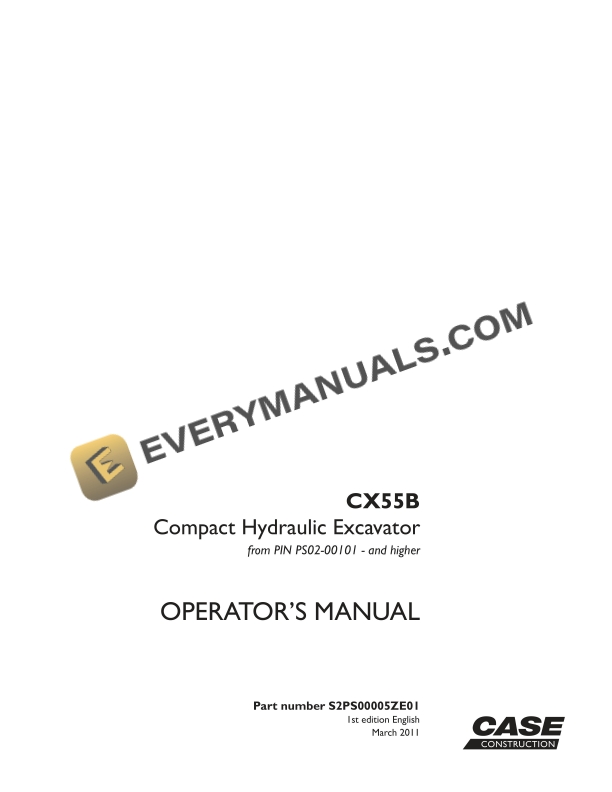 Case CX55B Compact Hydraulic Excavator Operator Manual S2PS00005ZE01 PDF 1 case cx55b compact hydraulic excavator operator manual s2ps00005ze01 1