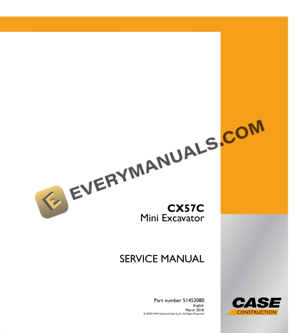 Case CX57C Mini Excavator Service Manual 51452080 PDF
