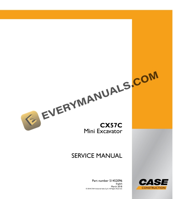 Case CX57C Mini Excavator Service Manual 51452096 PDF