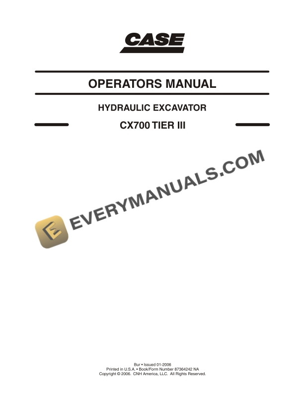 case cx700 tier 3 hydraulic excavator operator manual 87364242 na 1